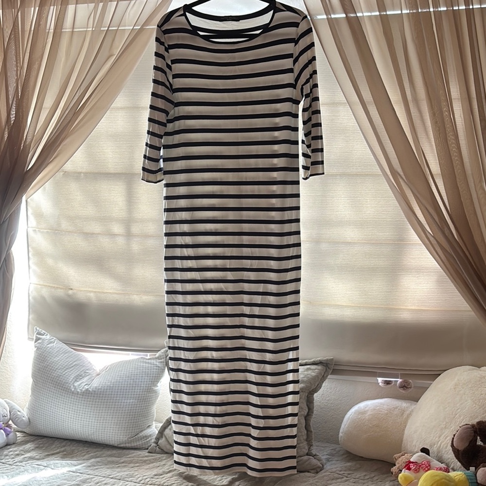 Navy Blue and White Striped Maxi Dress